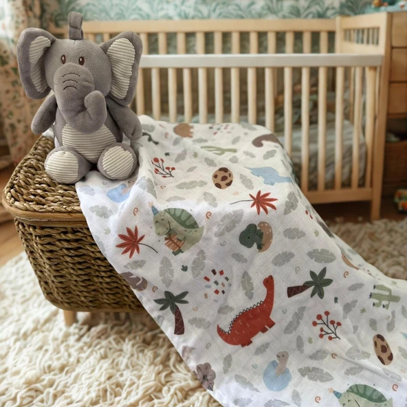 Çok Amaçlı Müslin Örtü 60x95 3 Katlı %100 Pamuk Unisex Müslin Bebek Battaniyesi - Yenidoğan Hediyesi - 7