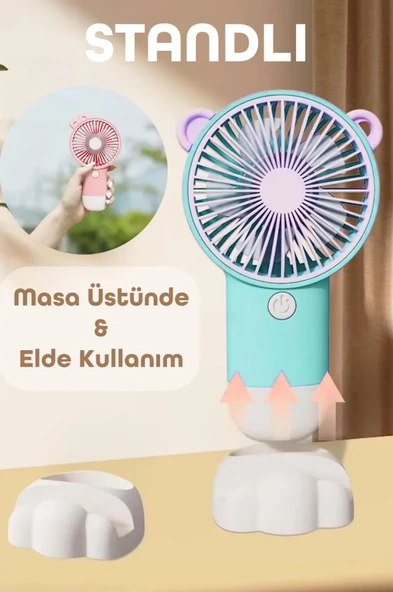 Şarjlı Telefon Standlı Mini El Fanı Sessiz Taşınabilir Masa Vantilatörü Turkuaz - 4