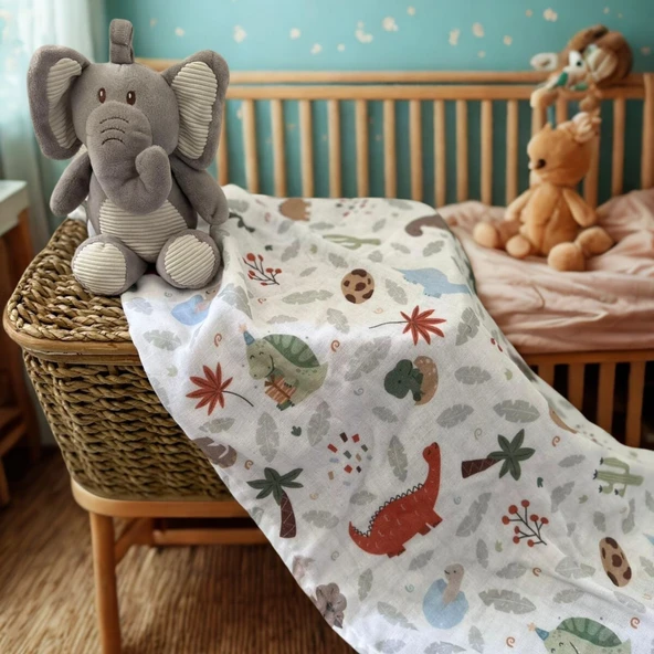 Çok Amaçlı Müslin Örtü 60x95 3 Katlı %100 Pamuk Unisex Müslin Bebek Battaniyesi - Yenidoğan Hediyesi - 5