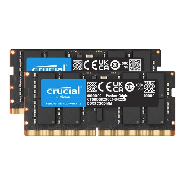 Crucial 64GB (2x32) 6400MHz CL52 DDR5 Dizüstü Bilgisayar RAM CT2K32G64C52CS5