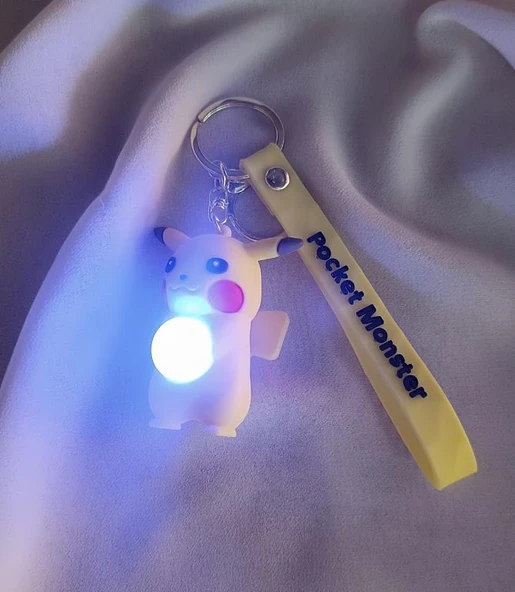 Anahtarlık Pokemon Pikachu Işıklı Çizgi Film Slikon Anahtarlık Çanta Cüzdan Süsü - Resim 3