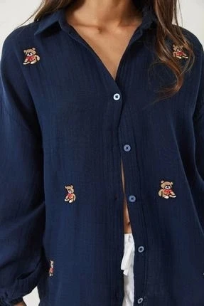 Lacivert Teddy Nakışlı Gömlek - 2