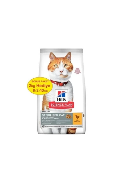Hills Young Sterilised Tavuklu Kısırlaştırılmış Kedi Maması 8 Kg (+2 Kg ürün görseli