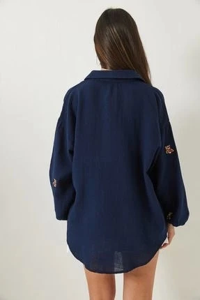 Lacivert Teddy Nakışlı Gömlek - 4