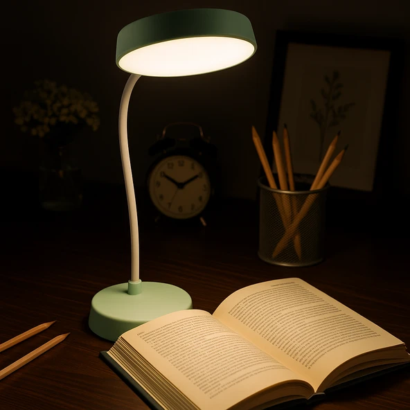 Şarjlı Akrobat 360° Masa Üstü Yeşil Renk Lamba 3 Kademe Dokunmatik Çalışma Okuma Işığı Soft Işık ürün görseli