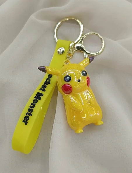Anahtarlık Pokemon Pikachu Işıklı Slikon Lüks Anahtarlık Çizgi Film Çanta Cüzdan Süsü - Resim 3