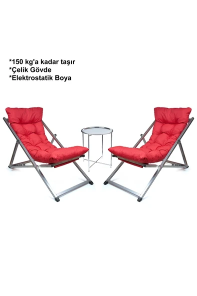 HASTUNÇ Minderli - Marara Şezlong Seti Bahçe&balkon&teras&plaj Katlanır Ikili Set - 2 Şezlong 1