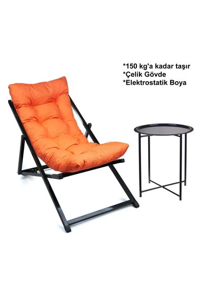 HASTUNÇ Minderli - Mitrssaa Şezlong Seti Bahçe&balkon&teras&plaj Katlanır Set - 1 Şezlong 1sehpa