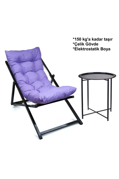 HASTUNÇ Minderli - Mitrssvaa Şezlong Seti Bahçe&balkon&teras&plaj Katlanır Set - 1 Şezlong 1sehpa