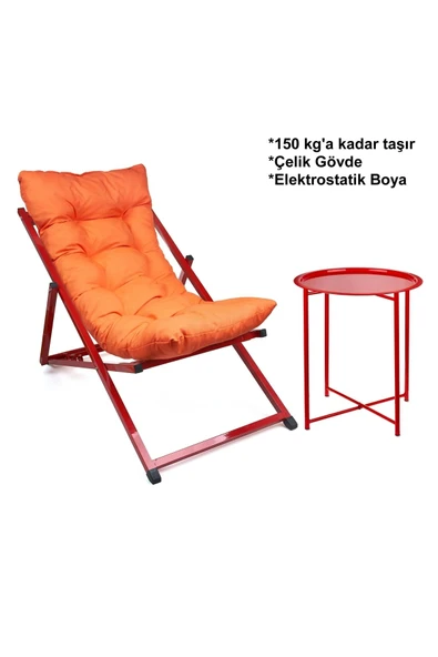 HASTUNÇ Minderli - Miralss Şezlong Seti Bahçe&balkon&teras&plaj Katlanır Set - 1 Şezlong 1sehpa