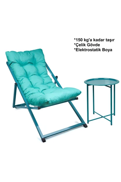 HASTUNÇ Minderli - Mirazss Şezlong Seti Bahçe&balkon&teras&plaj Katlanır Set - 1 Şezlong 1sehpa