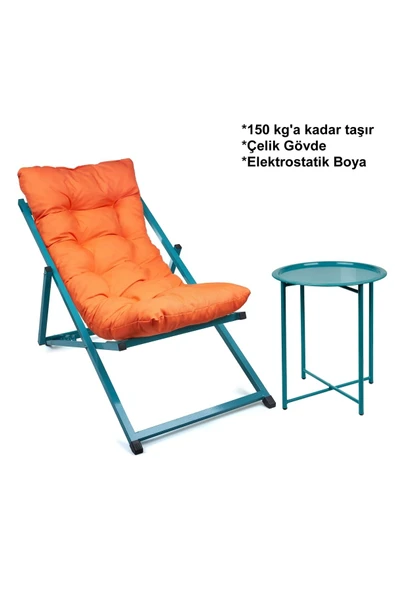 HASTUNÇ Minderli - Mirazss Şezlong Seti Bahçe&balkon&teras&plaj Katlanır Set - 1 Şezlong 1sehpa