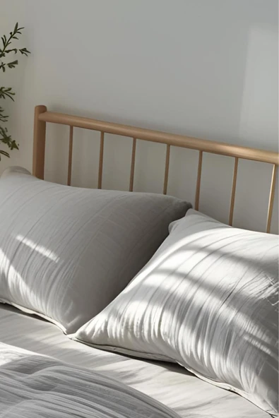 Müslin Yastık Kılıfı Seti 2li 50x70 Yumuşak Doku Lüks Pamuk Premium Organik Pamuklu 2 Yastık Kılıfı - 8