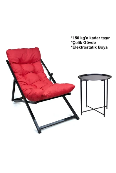 HASTUNÇ Minderli - Mitrssaa Şezlong Seti Bahçe&balkon&teras&plaj Katlanır Set - 1 Şezlong 1sehpa