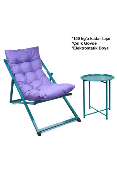 HASTUNÇ Minderli - Mirazss Şezlong Seti Bahçe&balkon&teras&plaj Katlanır Set - 1 Şezlong 1sehpa
