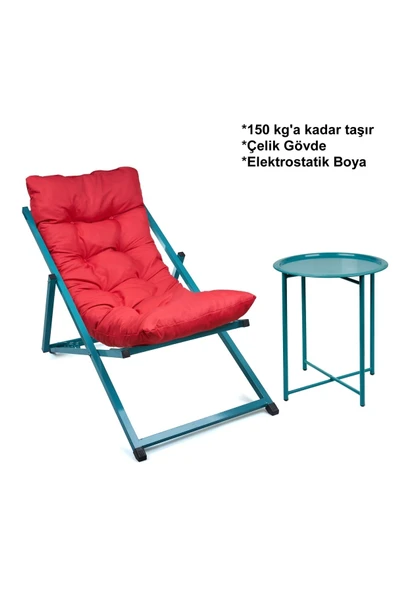 HASTUNÇ Inderli - Miraaf Şezlong Seti Bahçe&balkon&teras&plaj Katlanır Set - 1 Şezlong 1sehpa