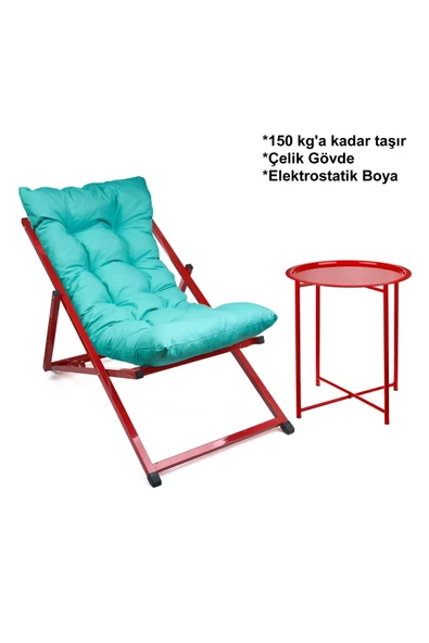 HASTUNÇ Minderli - Mirmas Şezlong Seti Bahçe&balkon&teras&plaj Katlanır Set - 1 Şezlong 1sehpa