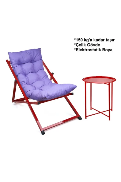 HASTUNÇ Minderli - Mirrasaa Şezlong Seti Bahçe&balkon&teras&plaj Katlanır Set - 1 Şezlong 1sehpa
