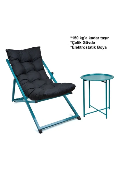 HASTUNÇ Minderli - Miraass Şezlong Seti Bahçe&balkon&teras&plaj Katlanır Set - 1 Şezlong 1sehpa