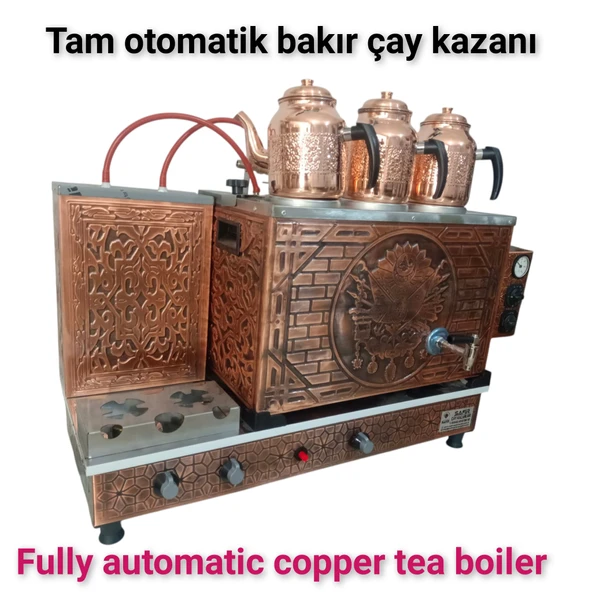 3 demlikli bakır çay kazanı elektrik +Tüplü tam otomatik Çay ocağı Osmanlı tuğra model Çay semaveri - 3