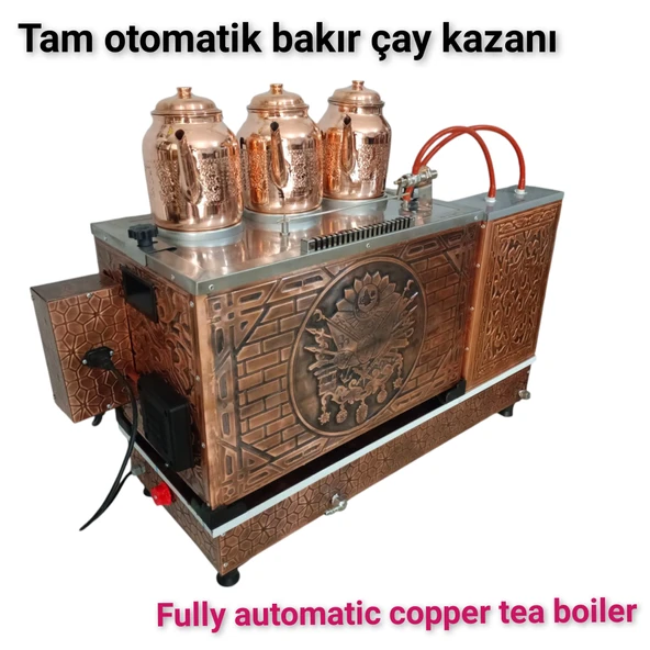 3 demlikli bakır çay kazanı elektrik +Tüplü tam otomatik Çay ocağı Osmanlı tuğra model Çay semaveri - 7