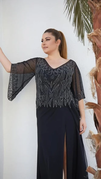 Ankyra Pul Detaylı Taşlı Ağ Etek Şifon Abiye Elbise 25Y2405 - 3