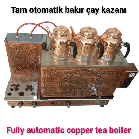 3 demlikli bakır çay kazanı elektrik +Tüplü tam otomatik Çay ocağı Osmanlı tuğra model Çay semaveri - 6