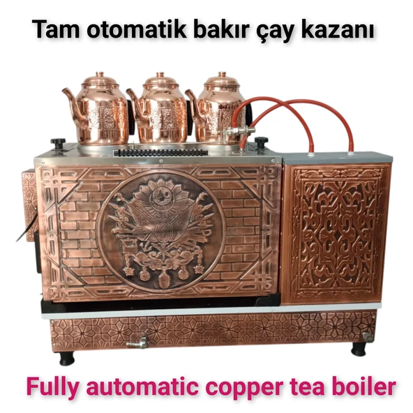 3 demlikli bakır çay kazanı elektrik +Tüplü tam otomatik Çay ocağı Osmanlı tuğra model Çay semaveri - 8