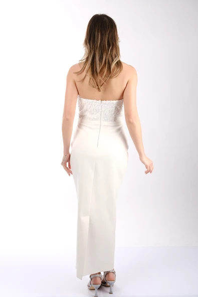 Ankyra Straplez Tüy Detaylı Krep Kumaş Abiye Elbise 25Y3607 - Resim 12