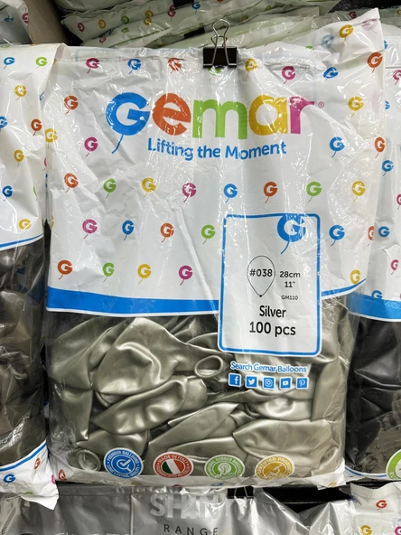 Gemar Parti Doğum Günü Organizasyon Balon - 28 Cm. - Ivory - Silver / Gümüş - 100 Adet ürün görseli 1