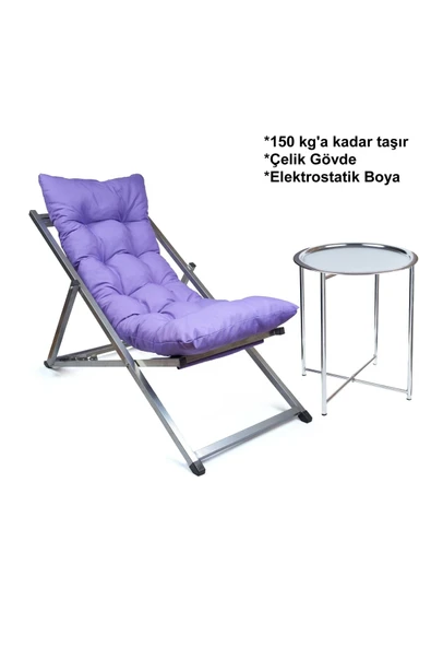 HASTUNÇ Minderli - Mirasa Şezlong Seti Bahçe&balkon&teras&plaj Katlanır Set - 1 Şezlong 1sehpa
