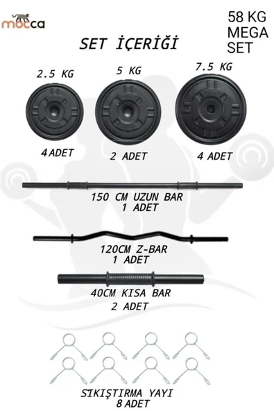 Mocca Style 58 Kg Z-barlı Megaset Halter Seti Ve Dambıl Seti Ağırlık Fitness Seti - 2