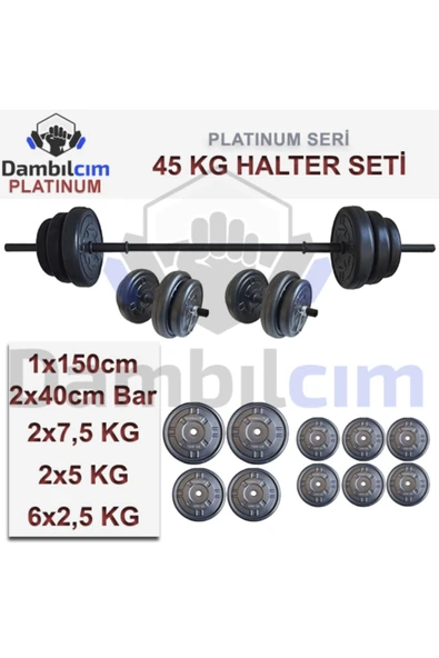 Dambılcım Platinum 45 KG Halter Seti 45 KG Dambıl Ağırlık Seti Vücut Geliştirme - 3