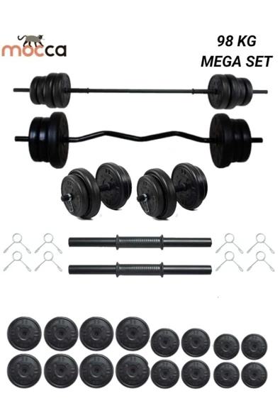 Mocca Style 98 Kg Z-Barlı MEGASET Halter Seti Ve Dambıl Seti ,Ağırlık Seti, Fitnes (PLAKA AĞIRLIĞI 90 Kg)