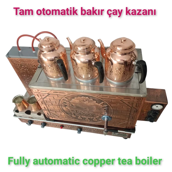 3 gözlü Bakır Tam Otomatik Çay Kazanı Elektrik + doğalgazlı Ce Belgeli ve  Gazmer açılış onaylı Tam Dijital çakmaklı Prizma Alt Tabanlı Tam otomatik çay kazanı. - 5