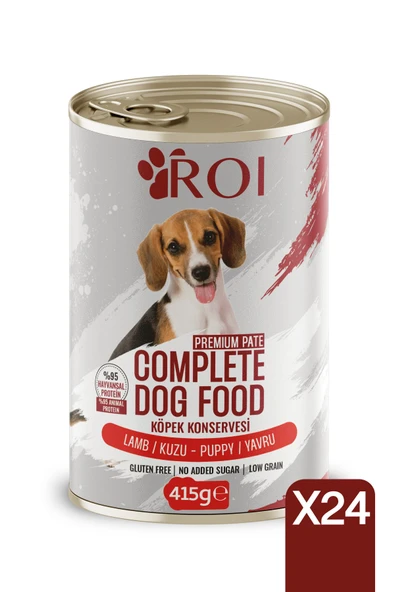 Roi Yüksek Proteinli Kuzu Etli Yaş Konserve Yavru Köpek Maması(%95 HAYVANSAL PROTEİN) 415 gr X 24 Adet