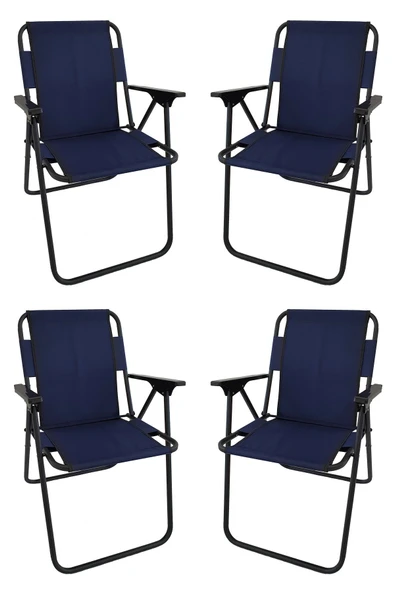 Bofigo 60x80 Çam Desenli Katlanır Masa + 4 Adet Katlanır Sandalye Kamp Seti Bahçe Takımı Lacivert - Resim 2