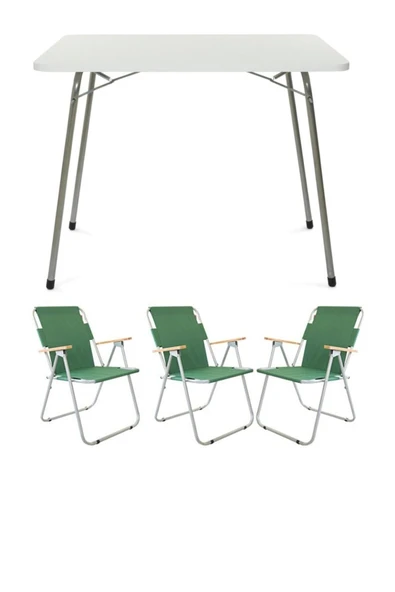 Bofigo Katlanır Masa ve 3 Adet Katlanır Sandalye Kamp Seti Yeşil ürün görseli