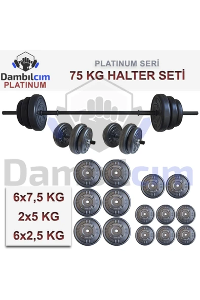 Dambılcım Platinum 75 kg Halter Seti 75 kg Dambıl Seti Ağırlık Seti Vücut Geliştirme Aleti - 2