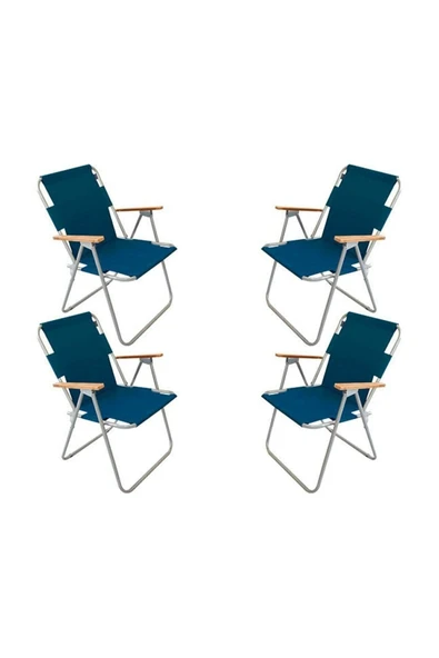 Bofigo 60x80 Çam Katlanır Masa + 4 Adet Katlanır Sandalye Kamp Seti Bahçe Balkon Takımı Mavi - Resim 3