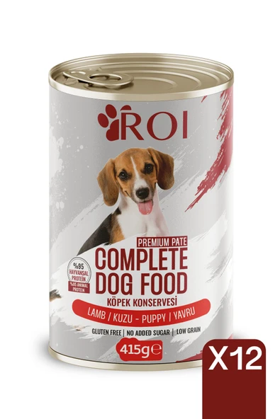 Roi Yüksek Proteinli Kuzu Etli Yaş Konserve Yavru Köpek Maması 415 gr x 12 Adet