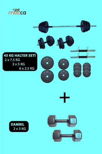 Mocca Style 45 Kg Halter Seti (2 X 3KG) Dambıl Seti Ağırlık Ve Vücut Geliştirme 51 Kg