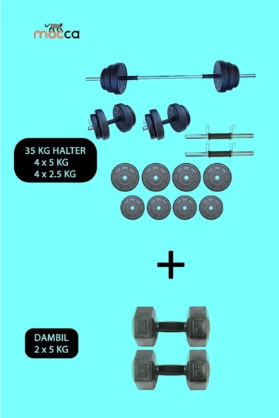 Mocca Style 35kg Halter Seti (2 X 5 KG) Dambıl Seti Ağırlık Ve Vücut Geliştirme Aleti Toplam 45 Kg