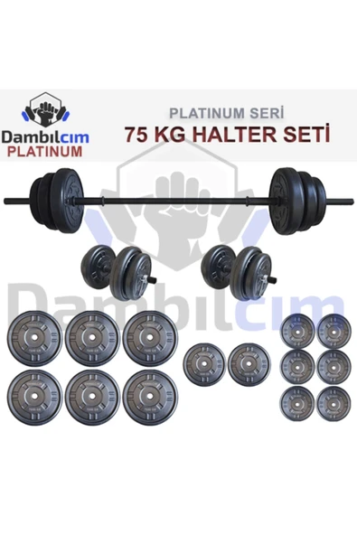 Dambılcım Platinum 75 kg Halter Seti 75 kg Dambıl Seti Ağırlık Seti Vücut Geliştirme Aleti