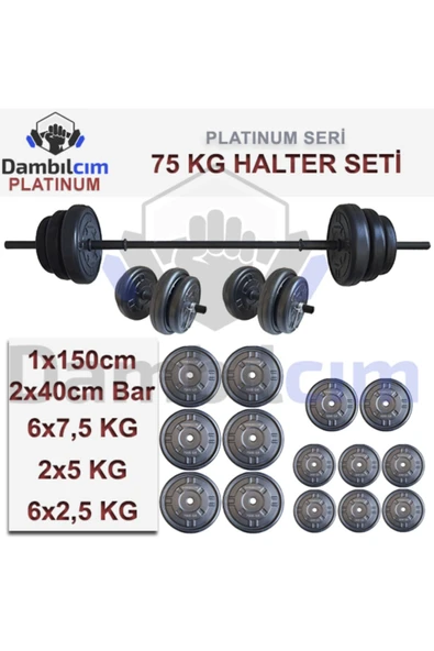 Dambılcım Platinum 75 kg Halter Seti 75 kg Dambıl Seti Ağırlık Seti Vücut Geliştirme Aleti - 3
