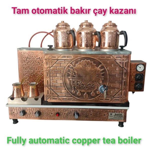 3 gözlü Bakır Tam Otomatik Çay Kazanı Elektrik + doğalgazlı Ce Belgeli ve  Gazmer açılış onaylı Tam Dijital çakmaklı Prizma Alt Tabanlı Tam otomatik çay kazanı. - 2