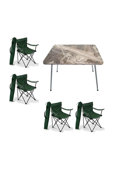 Mocca Style 60x80 Katlanır Masa + 4 Adet Yeşil Kamp Sandalyesi Katlanır, Sandalye Piknik Plaj Sandalyesi ürün görseli