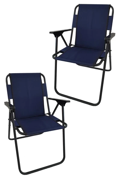 Bofigo 60x80 Beyaz Katlanır Masa + 2 Adet Katlanır Sandalye Kamp Seti Bahçe Takımı Lacivert - 2