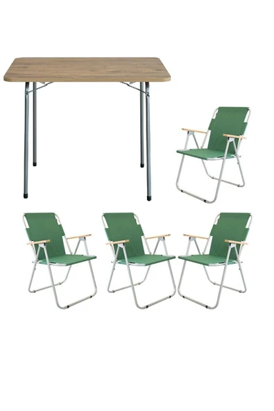 Bofigo 60x80 Çam Katlanır Masa + 4 Adet Katlanır Sandalye Kamp Seti Bahçe Balkon Takımı Yeşil