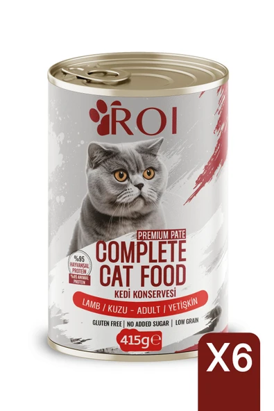 Roi Yüksek Proteinli Kuzu Etli Yetişkin Kedi Konservesi 415 Gr x 6 Adet